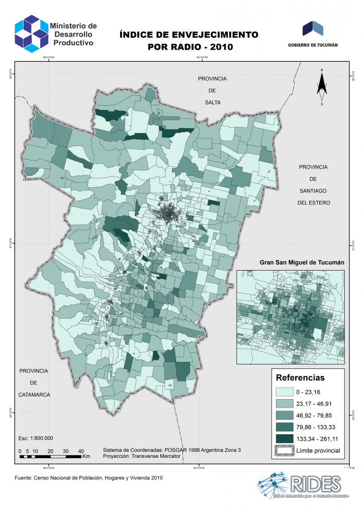 Imagen del Mapa de Índice de Envejecimiento por Radio – 2010 – Prov. de Tucumán