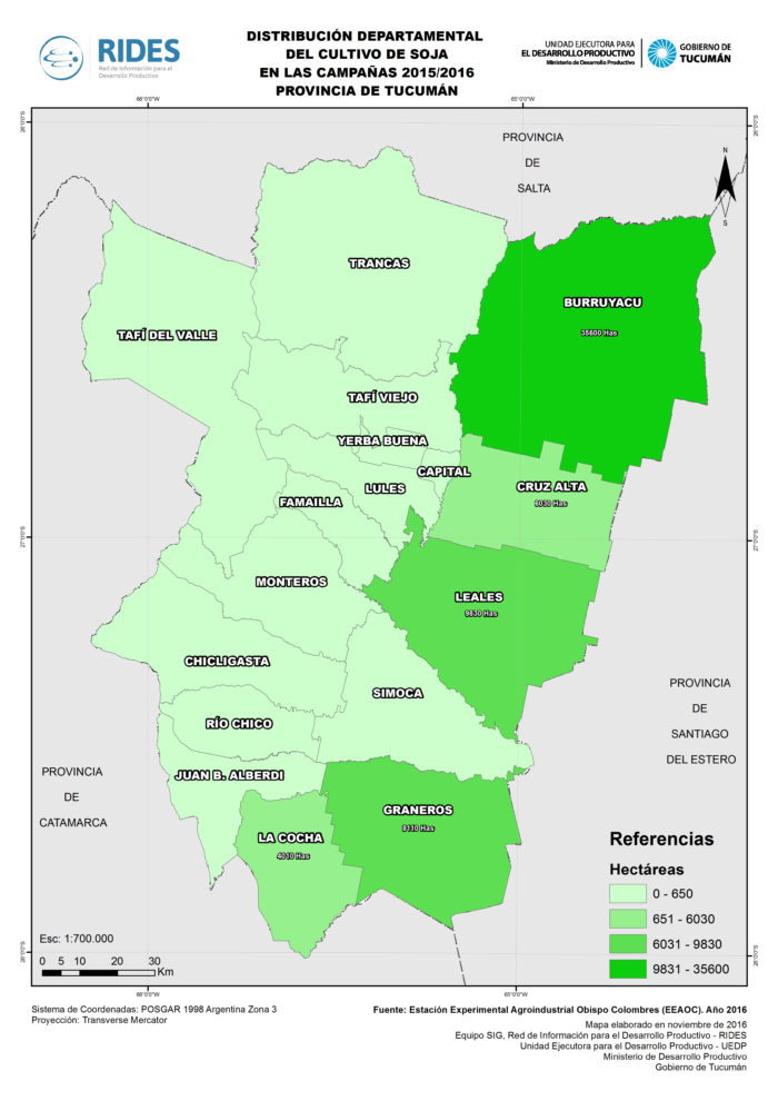 Imagen del Mapa de Superficie ocupada con maíz, campaña 2015/2016 – Prov. de Tucumán