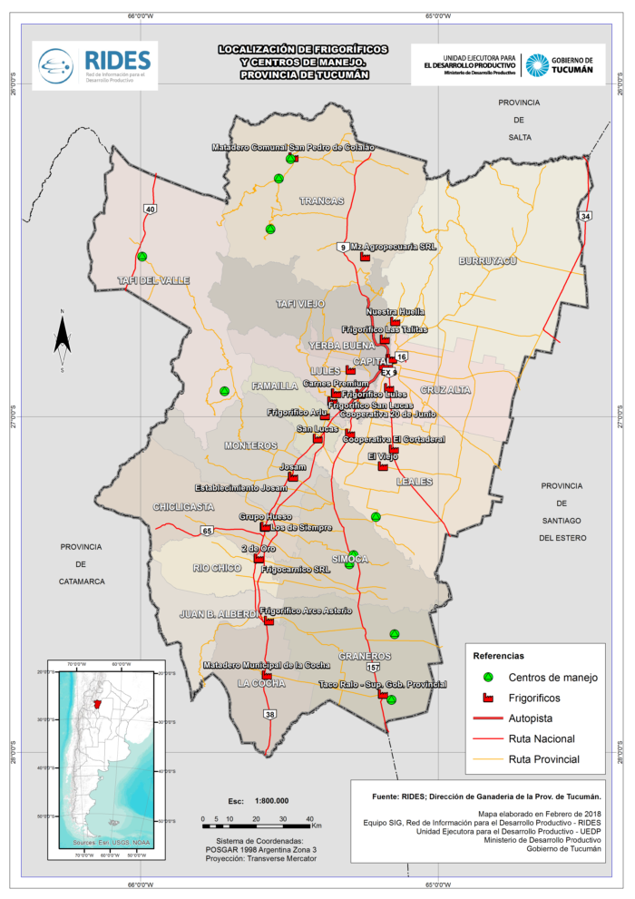 Imagen del Mapa de Localización de Frigoríficos y Centros de manejo – Prov. de Tucumán