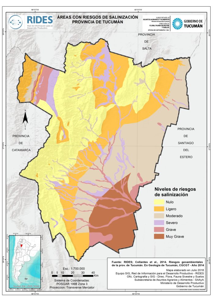 Imagen del Mapa de Áreas con riesgo de salinización. Prov. de Tucuman
