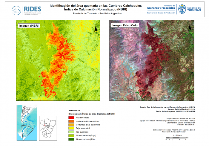 Imagen del Mapa de Identificación del área quemada en las Cumbres Calchaquíes – Índice de Calcinación Normalizado (NBRI) – Prov. de Tucumán